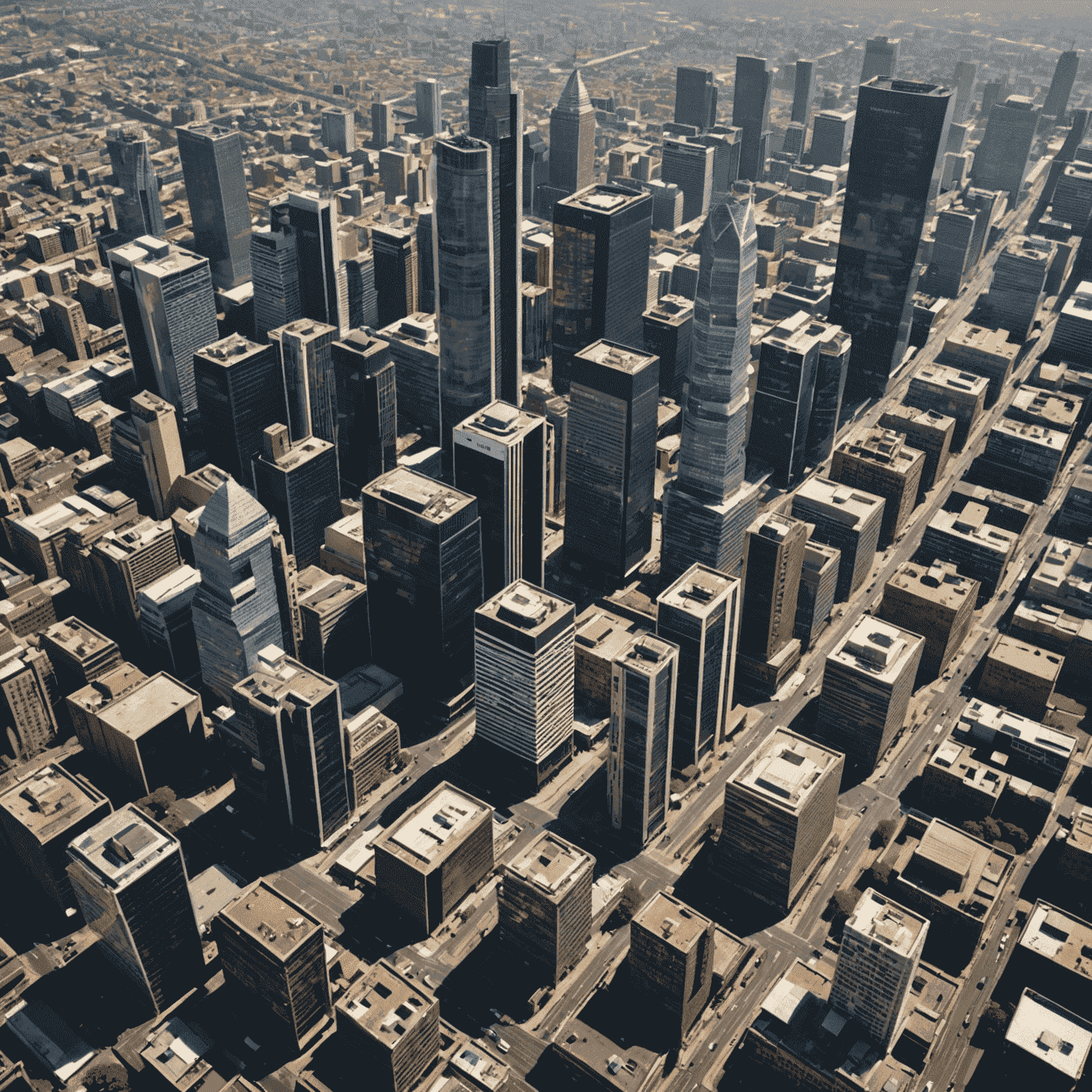 Aerial view of Johannesburg, South Africa's financial hub, with skyscrapers and busy streets