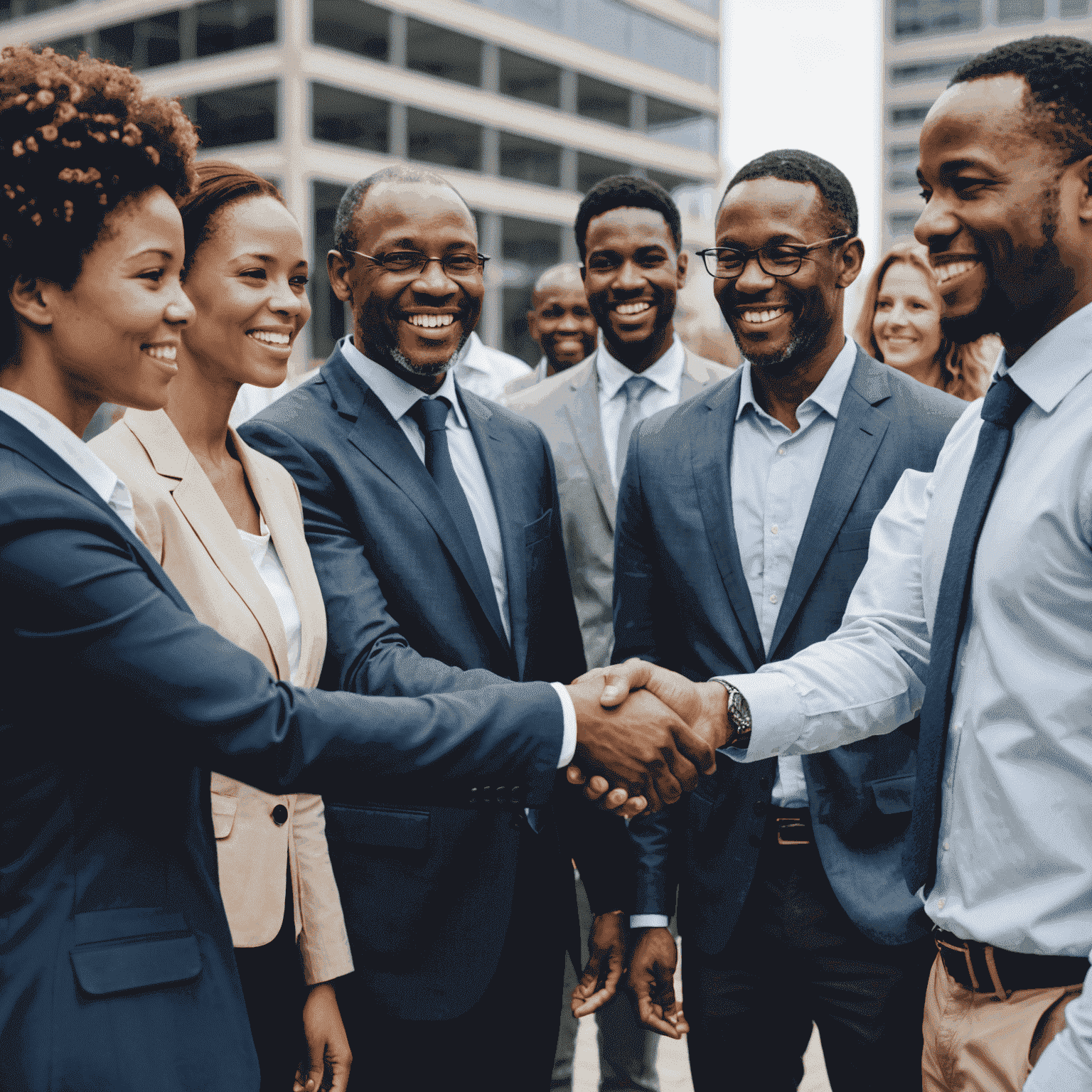 Diverse group of South African business people shaking hands