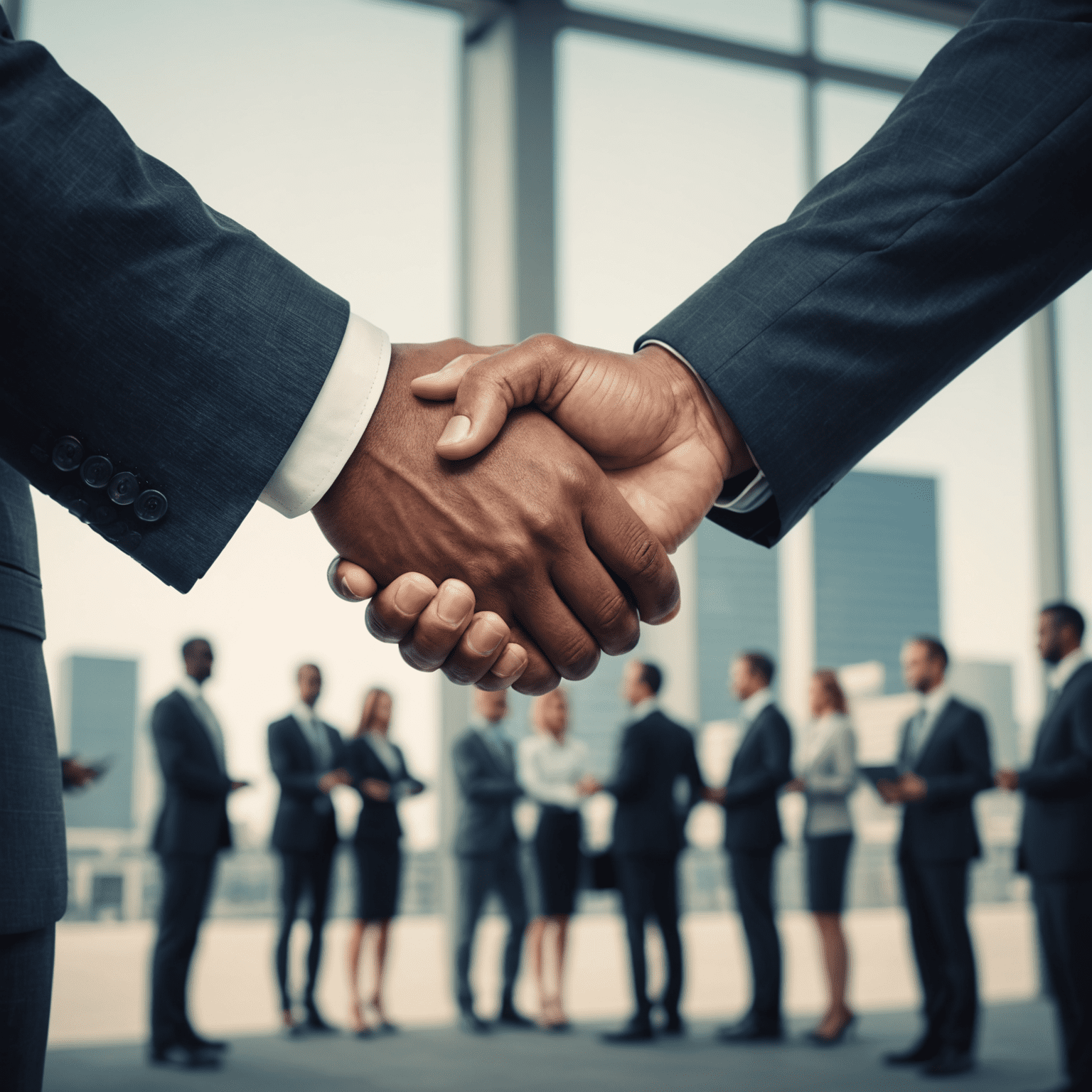 Two business people shaking hands, symbolizing a strong partnership